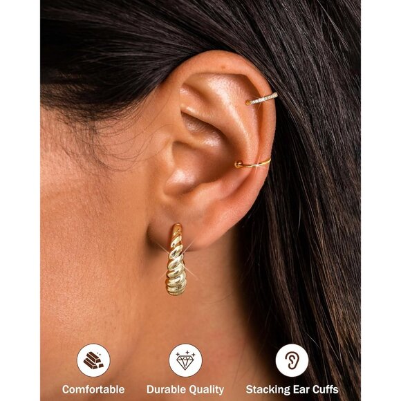 Croissant Gold Plated Non Pierced Adjustable Fake Ear Cuff Earrings for Women - Picture 4 of 7